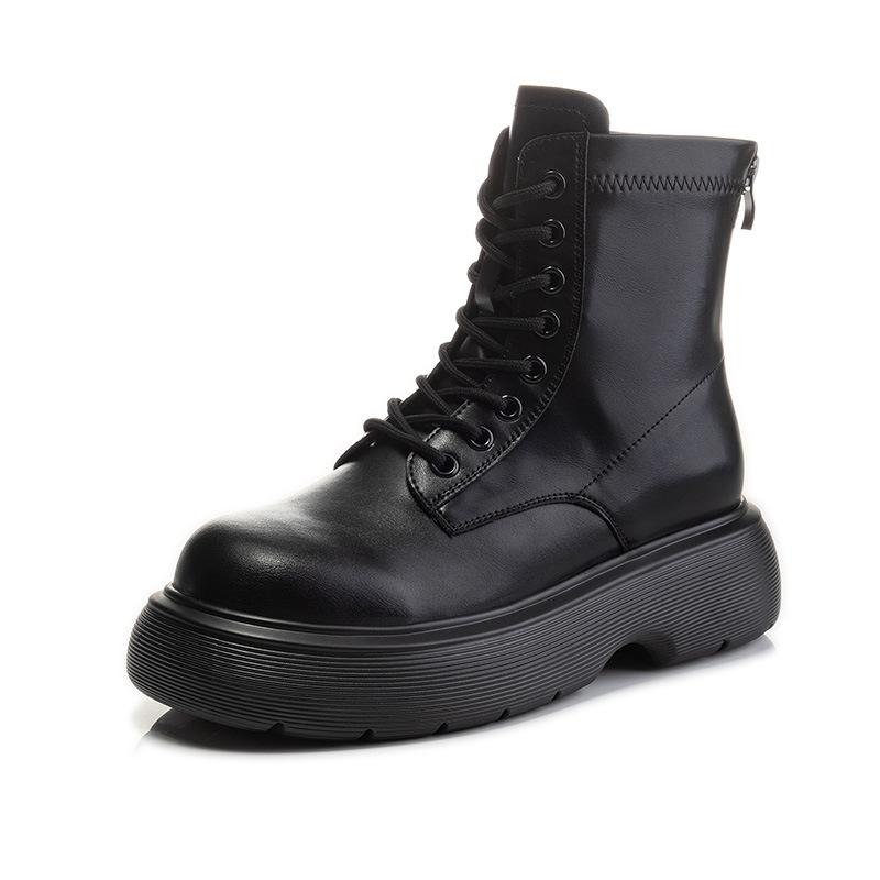 Leather Martin boots women s winter thick-soled heightening thin boots women s retro women s boots 40 чёрный