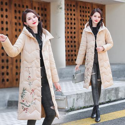 Veste d'hiver pour femme de style chinois mi-longue et chaude, manteau rétro littéraire d'âge moyen