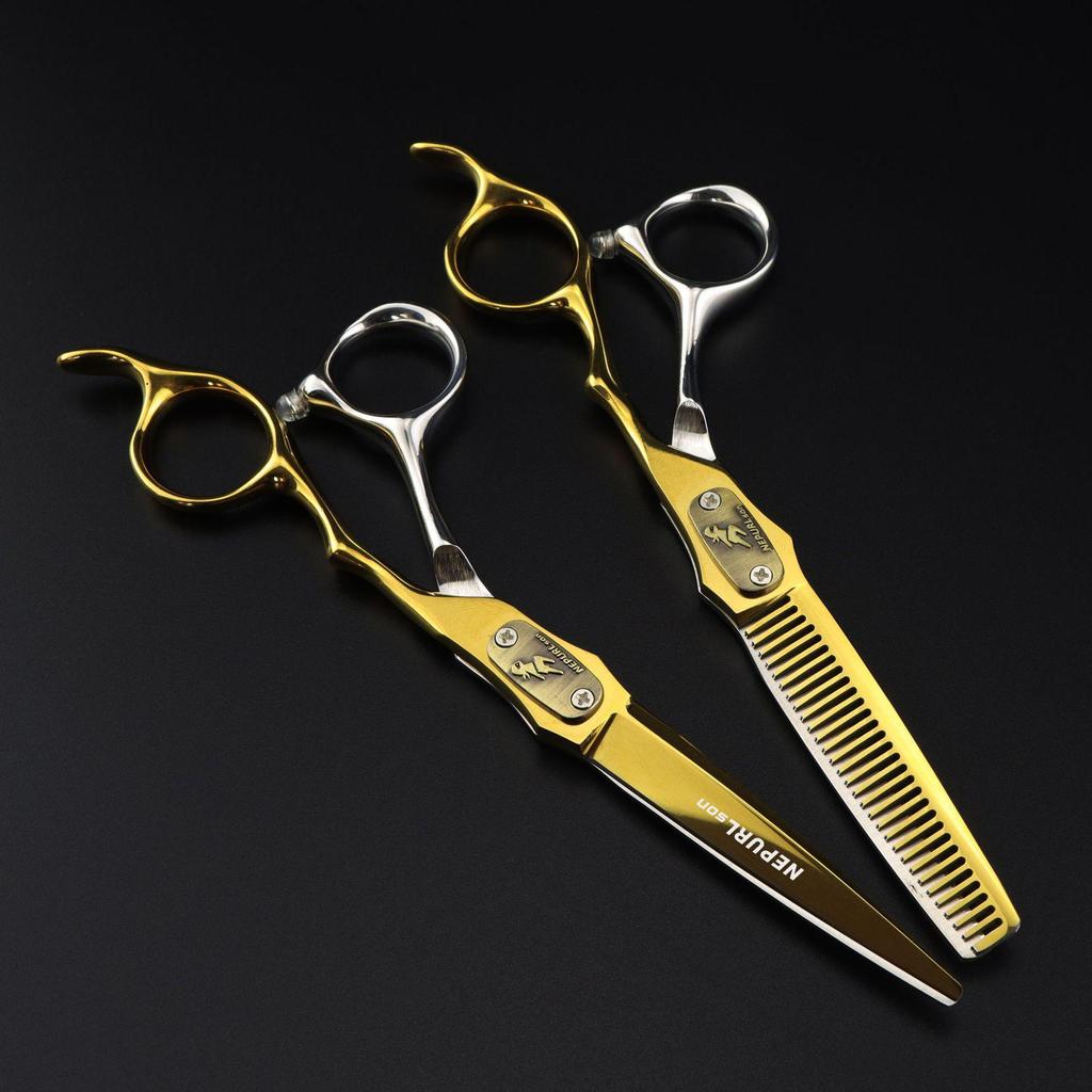6.0" FWT-02 Napson Bright Gold Hairdressing Shears – Straight & Thinning Scissors