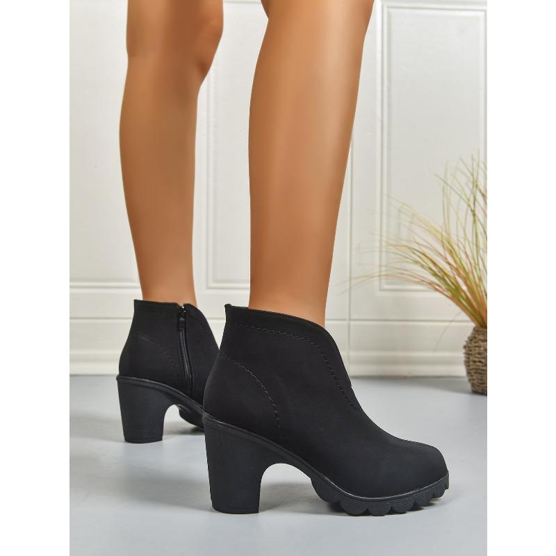 2025 Winter Side Zipper High Heel Fashion Boots Women's New Plus Size Block Heel V-Mouth V-Mouth V-Mouth V-Boots