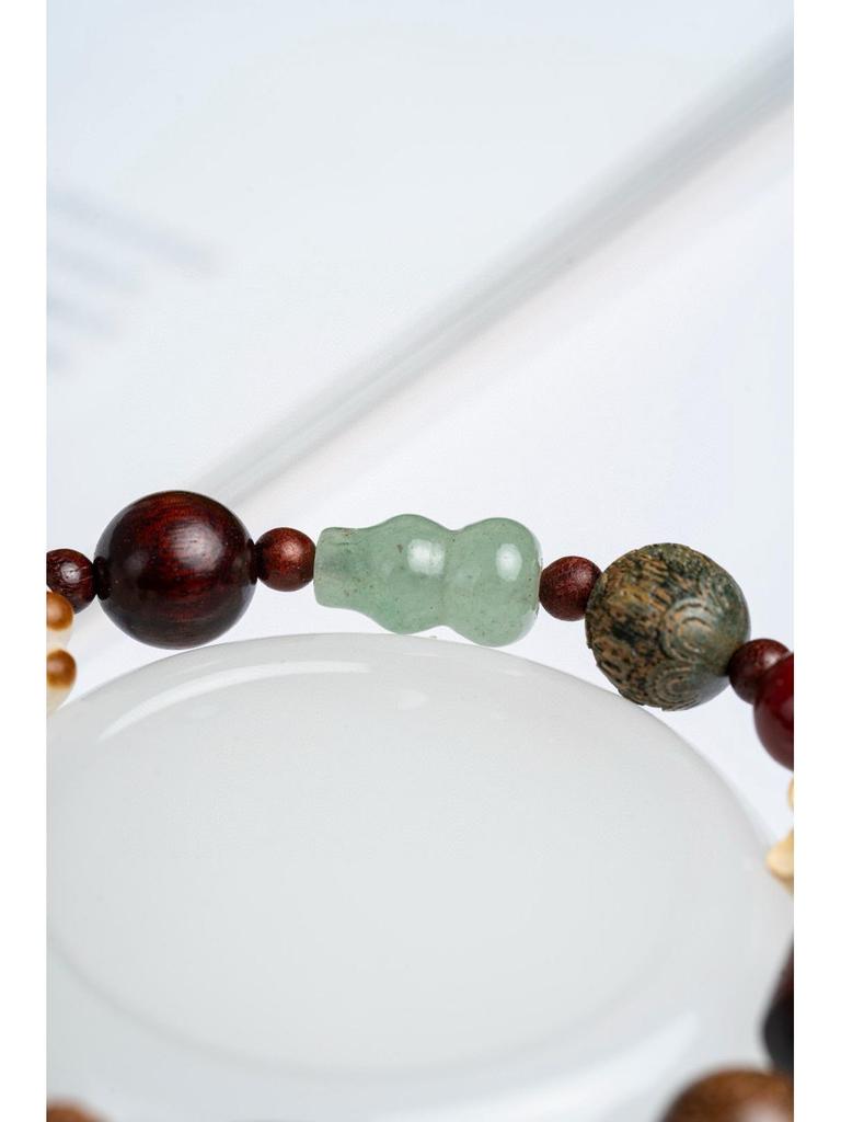 Multicolored Chalcedony Gourd Bracelet with Eighteen Handmade Prayer Beads and Five Sutras