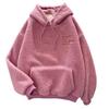 Women Fleece Hoodie Warm Winter Loose Pullover Long Sleeves Thick Letter Embroidery Top Elastic Cuff Drawstring Patch Pocket Fall Fashion