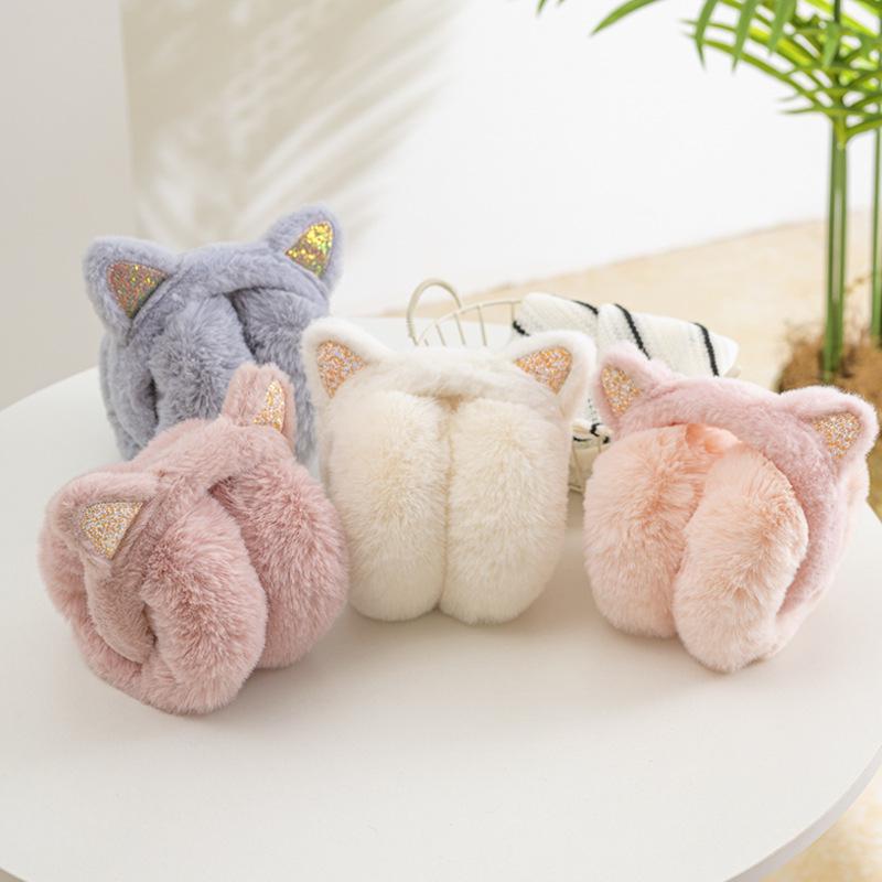 Women's Fleece-Lined Foldable Cat Ear Earmuffs – Warm and Stylish Winter Protection