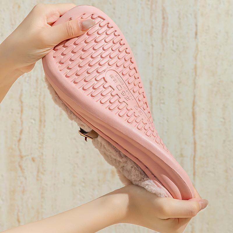 Winter home couple fluffy slippers piled platform cotton shoes warm non-slip lightweight wear-resistant cotton slippers