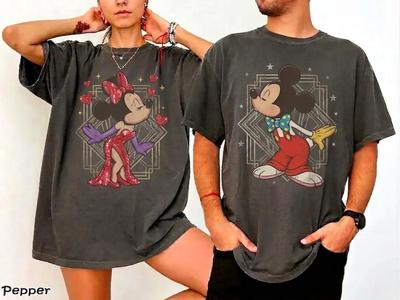 Disney Halloween Couple Shirt Retro Mickey Minnie Spiderweb Tee Vintage Spooky Season Comfort Colors Pepper Tshirt