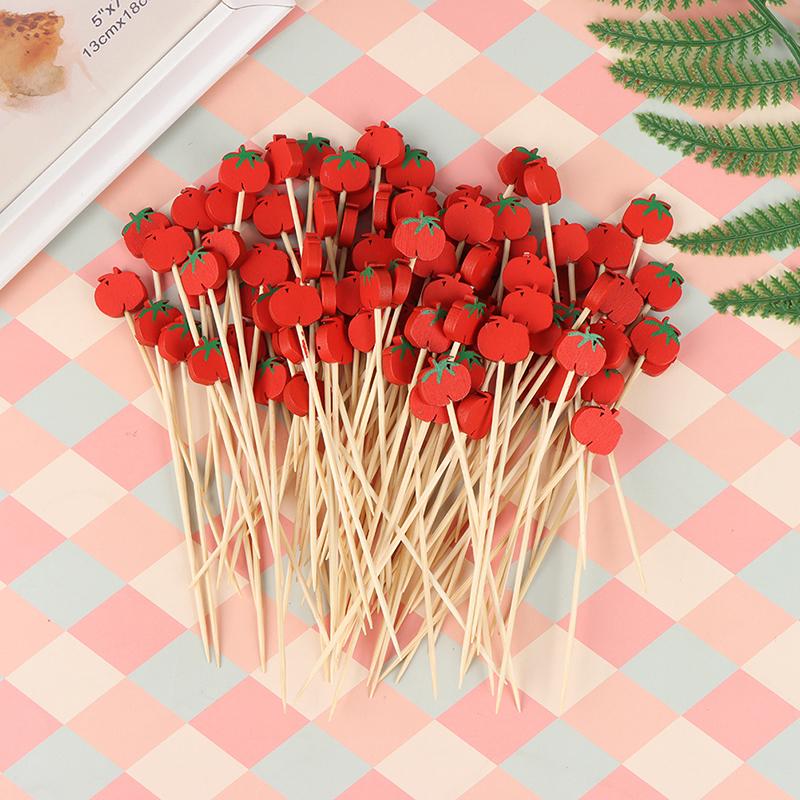 100 Adet Karışık Meyve Domates Çöpü Cupcake Meyve Çatalı Tatlı Salata Kokteyl Çubukları