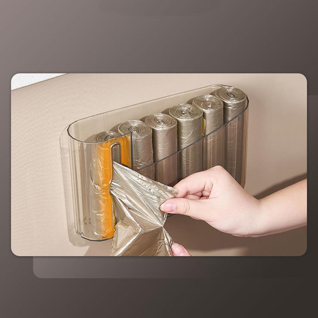 Trash Bag Dispenser Clear Punch Wall Mount Garbage Bag Roll Holder Storage Space Saving for Kitchen Bathroom
