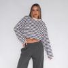2026 New Women's Casual Pullover Long Sleeve Striped Sweatshirt Loose Korean Style Blouse Tee