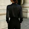 Women's Satin Blouse with Tie Front V-Neck Long Sleeve for Work and Casual Wear