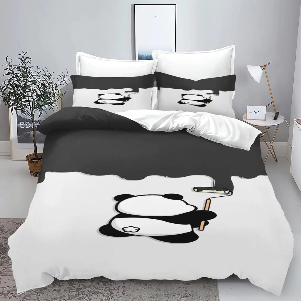 Süßes Cartoon-Panda-Bettwäscheset Bettbezug Kissenbezug Bettwäscheset Erwachsener Junge Mädchen Schlafzimmerdekoration Kindergeschenk Einzel Doppel Große Größe