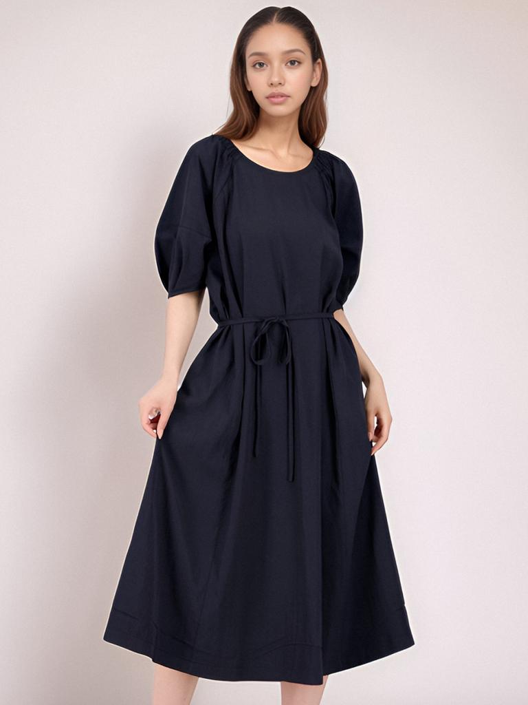 ACUD Balloon Sleeve Strap Dress_Navy