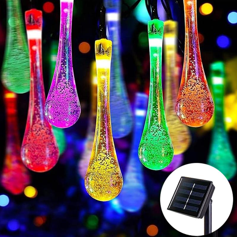 

Светодиодные гирлянды на солнечной батарее в виде разноцветных капель воды, Хэллоуин, Рождество, уличная сказочная подсветка для вечеринки, сада, свадебного украшения