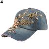 Flower Embossed Rhinestone Denim Baseball Cap Summer Fashion Women Jeans Hat