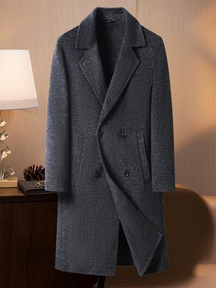 Men's Premium Double-Sided Wool Alpaca Double-Breasted Long Coat for Autumn/Winter