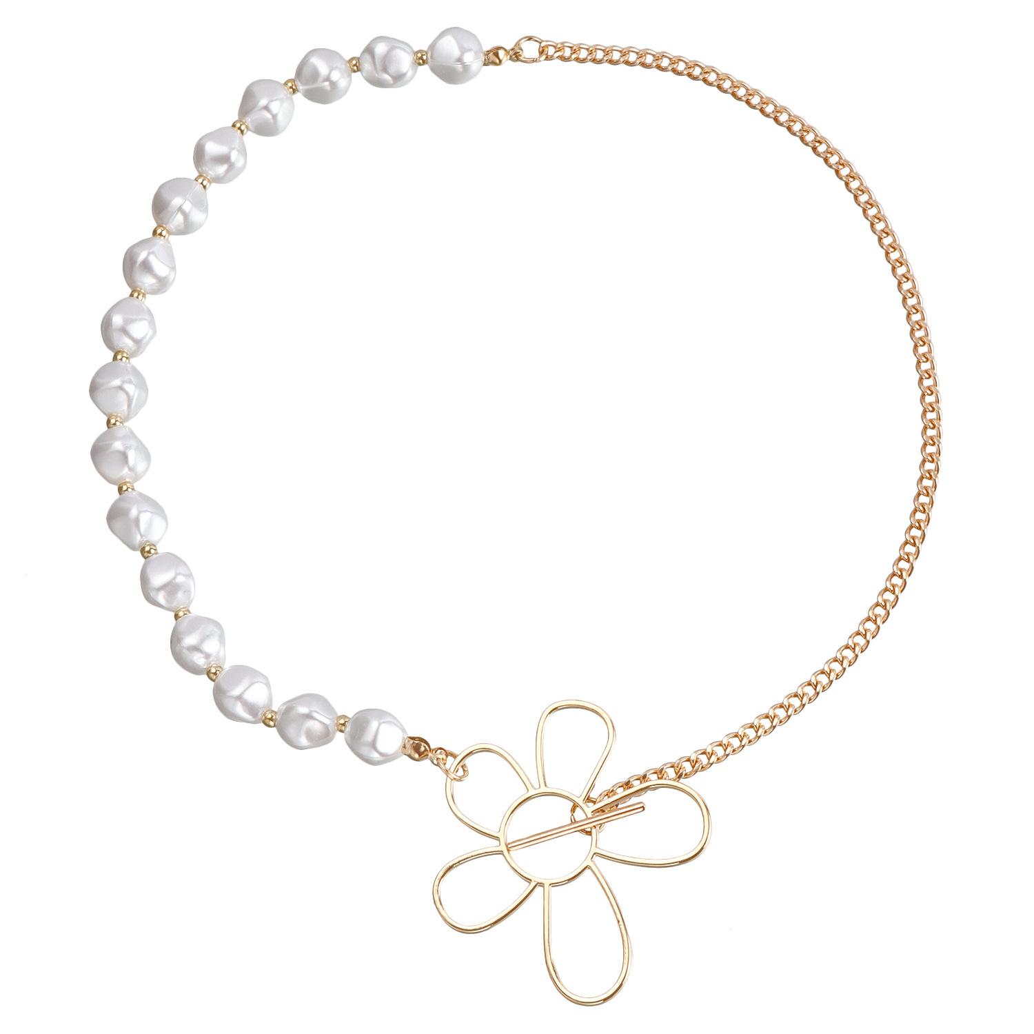 

Ювелирное изделие Хайлайт Имитация Жемчуга CCB Бисером Сплетенная Цепочка Ожерелье Женское Геометрическое Полое Ожерелье с Цветком золотой