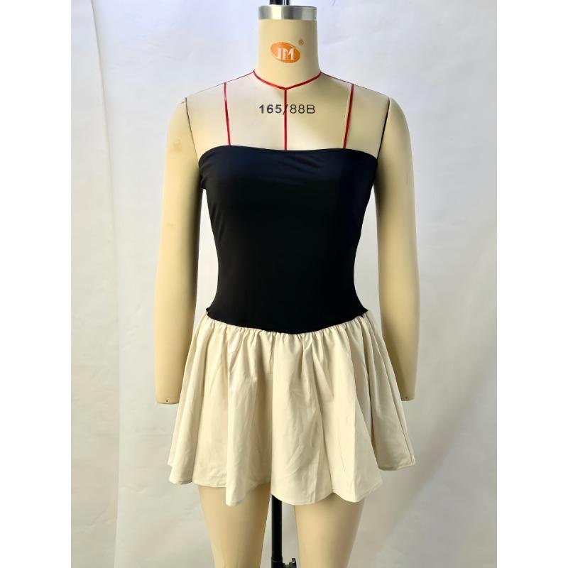 

Женские летние однолинейные воротнички, плиссированные облегающие платья с цветовым сочетанием M чёрный