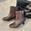 Fashion New Cowhide 5cm Irregular Low Heel Black Brown Short Boots Autumn Winter Fashion Short Plush Warm Ankle Women's Boots Size 40