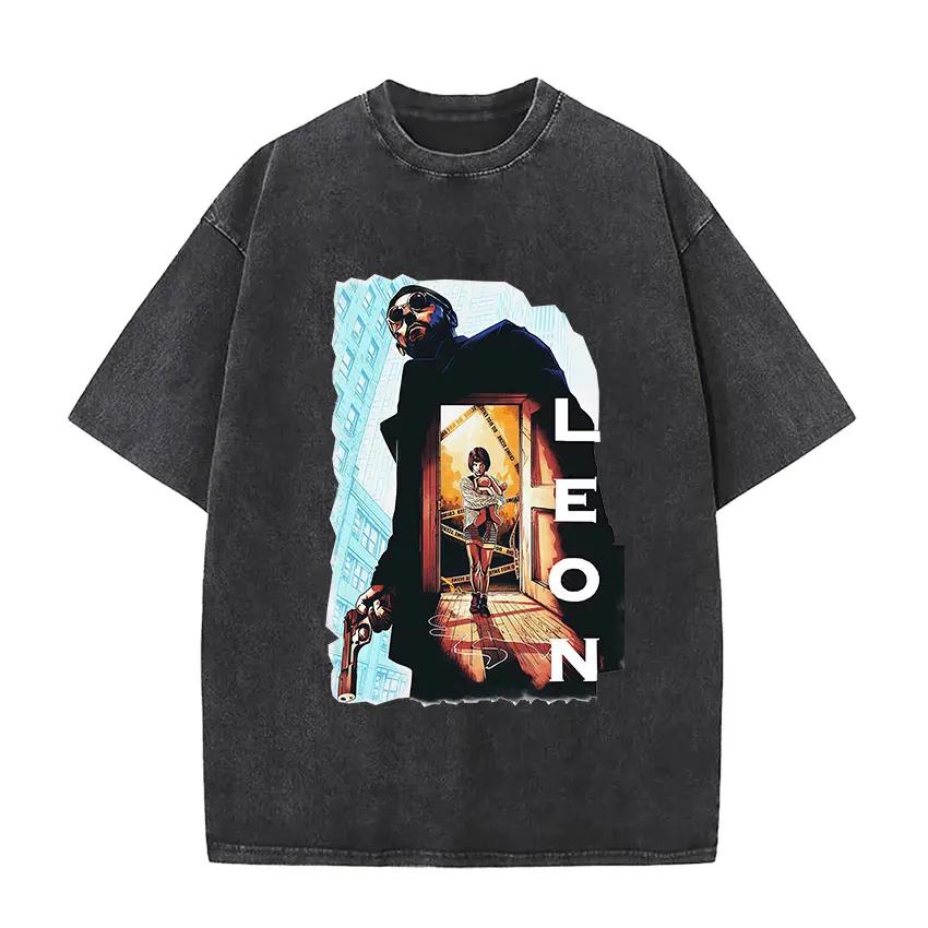 

Vintage Washed Leon The Professional Movie Actors T Shirts Men Women s Pop Fashion Cotton Short Sleeve T-shirt Gothic 3XL