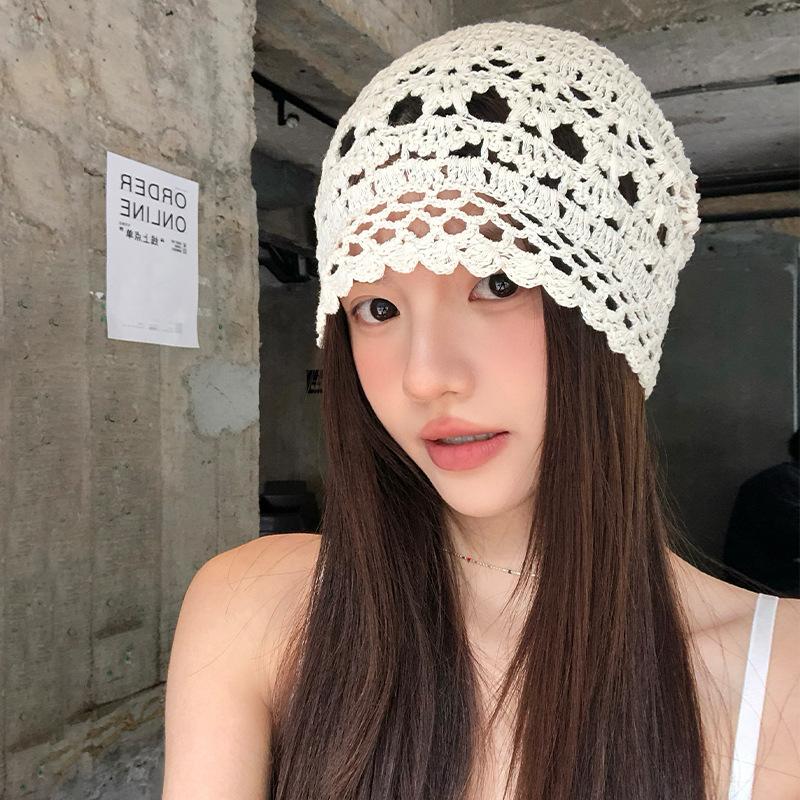 New Versatile Hat Hollow Cold Hat Hand Woven Head Hat Women Spring Thin Stacked Hat Pullover Hat