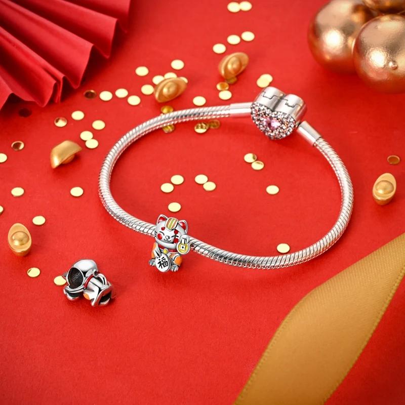 Original Charmscopper Cute Money-Attracting Cat Beads Fit Charms Platabracelets For Women Jewelry Making Fine Gifts