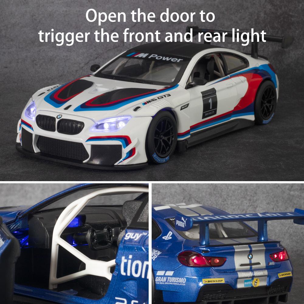 1/24 skala M6 GT3 odlany model samochodu zabawka, wycofać pojazd zabawkowy z dźwiękiem i światłem dla dzieci maluch chłopcy dziewczęta kolekcja prezentów
