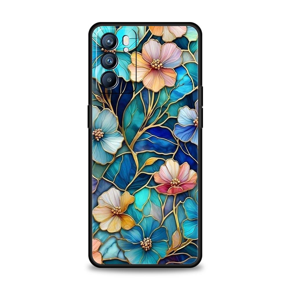 Phone Case For Oppo Reno13 Reno12 Reno11 F Reno10 Pro A54 A53 A95 A76 A74 A57 A98 A80 A79 5G A78 4G Cover Flower Marble Geometry