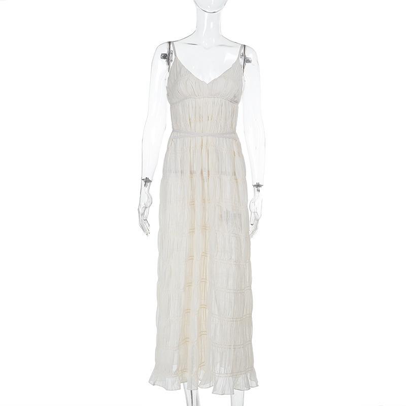Spring 2026 New Long Dress, Celebrity Temperament Sexy Deep V Texture Fabric Suspender Dress