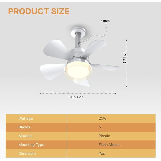 Sockel-Ventilatorleuchte, 5-stufig dimmbarer LED-Sockel-Brise-Deckenventilator, Flache Sockel-Deckenventilatorleuchte mit Fernbedienung, Einfach zu installierende Deckenventilatoren