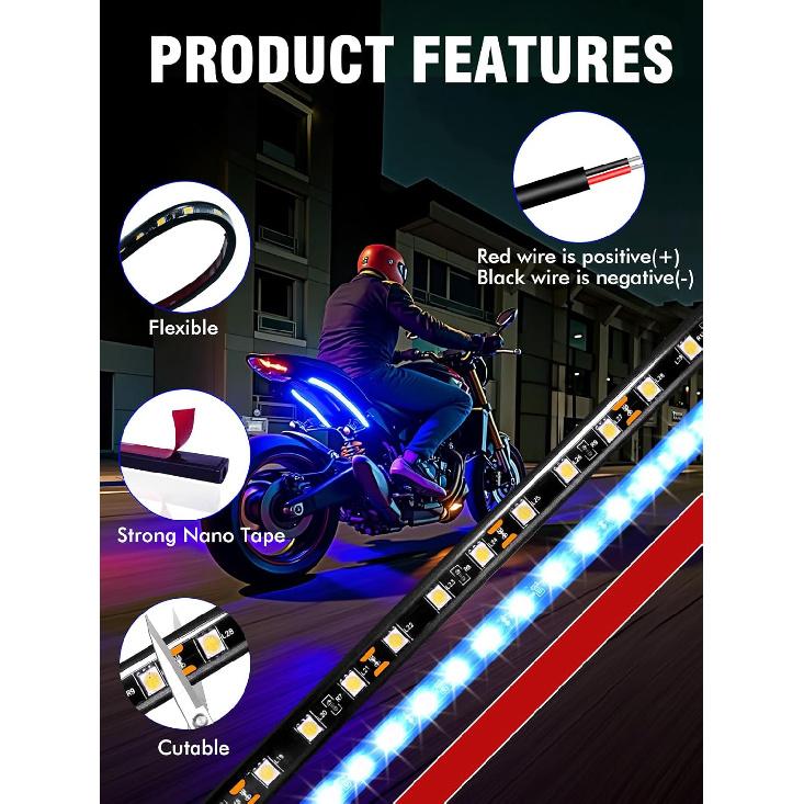 8 Pcs Car Led Light Strip IP67 Waterproof 11" Flexible Led Lights Underglow 12V for Car Motorcycle Boat Golf Cart Interior Exterior Decoration - Blue