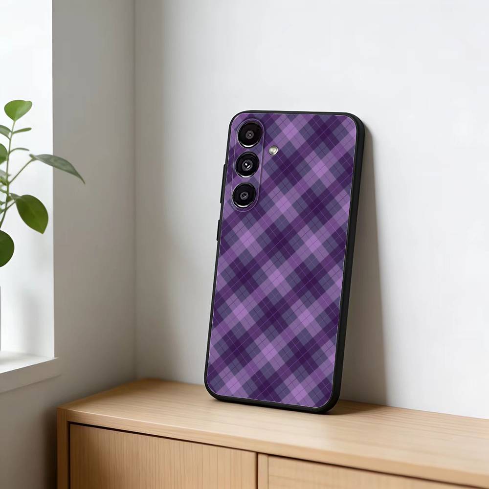Cool P-Purple P-Plaid Pattern Phone Case For Samsung Galaxy A91,80,73,72 ,71,53,52,32 ,31,22,21s,20,Soft Black Case