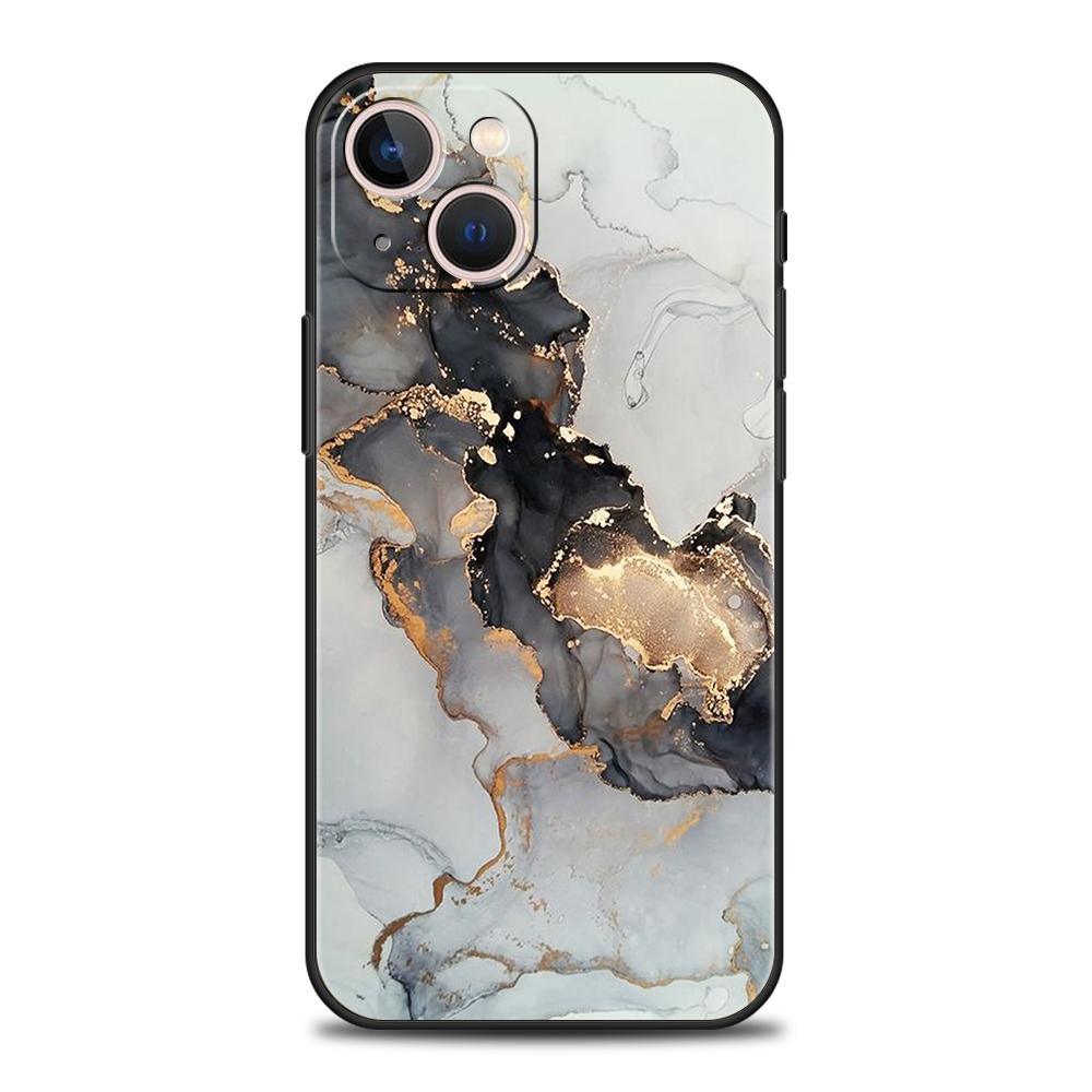 

Чехол для телефона iPhone 15 14 13 12 11 Pro Max XS Max XR X 7 8 Plus 13, чехол с черным корпусом, розовое золото, мрамор, модная живопись iPhone 15 Plus