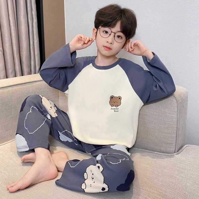 100% Cotton Boys Long Sleeve Pajama Set Cartoon Print Comfortable Sleepwear Kids Ages 8 Fall Home Wear
