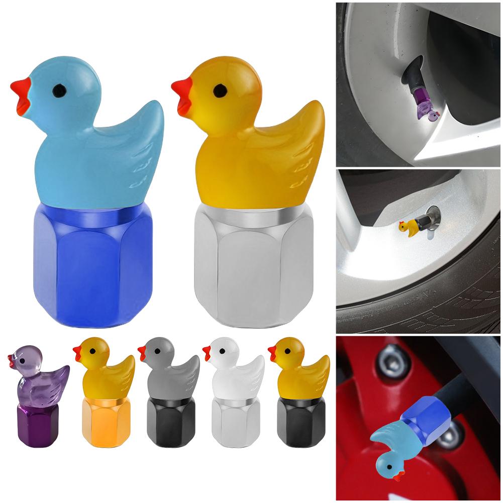 4Pcs Cute Duck Glow in The Dark Tire Valve Caps Aluminum Alloy Car Wheel Tire Valve Caps Tyre Rim Stem Covers Car Dustproof Cap Stem Caps1