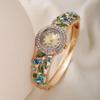 Round Dial Ladies Wristwatch Rhinestone Bracelet Quartz Watch Vintage  Watch  Court Style