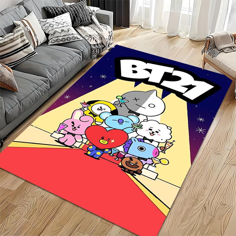 "BT21 Cartoon Characters Red Carpet Rug for Living Room Decor" Suitable for Use As an Anti-slip for Living Room Bedroom Sofas