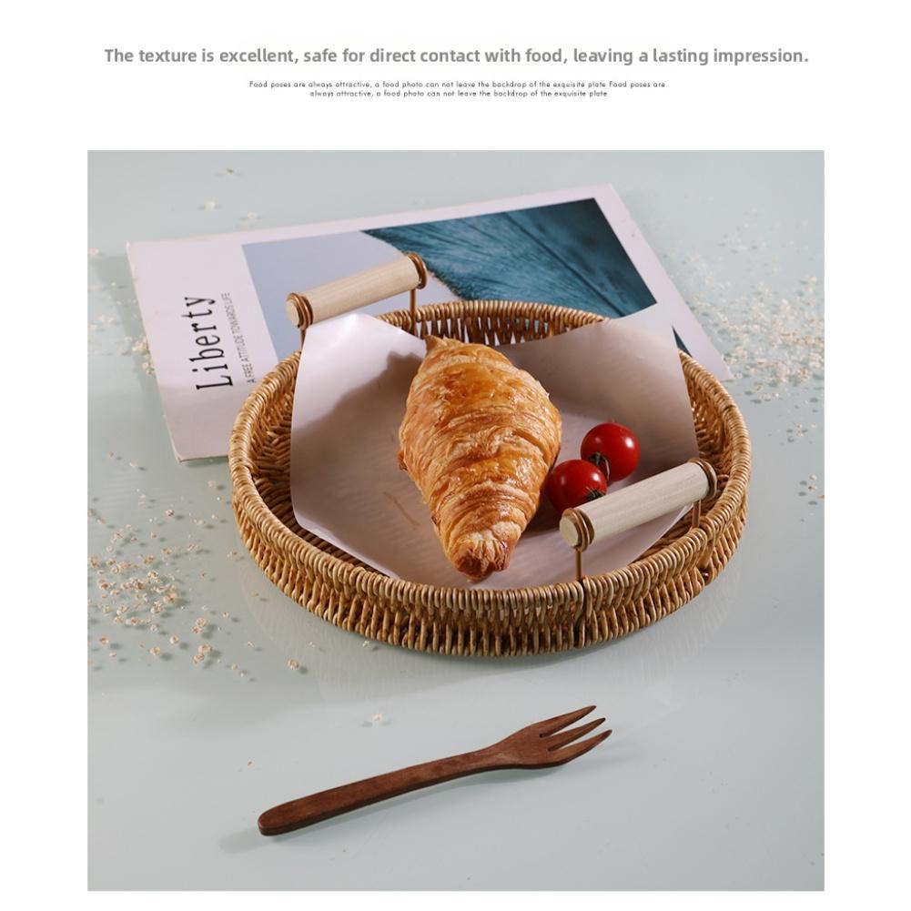 Rattan Tray Round Woven Basket For Serving Bread Portable Serving Tray With Handles Handwoven Rattan Round Shape