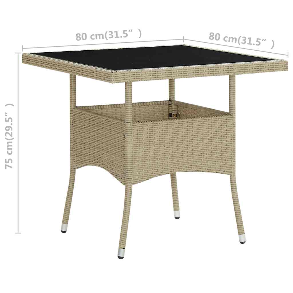 Garten-Esstisch Beige Poly-Rattan und Glas