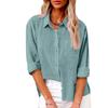 Women's Collar Long Sleeve Shirt Loose Fit Solid Color Linen Cotton Pocket Commuter Blouse