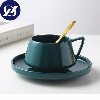 Net Red Simple Coffee Cup Emerald Mug Small Exquisite Instant Cup and Saucer Afternoon Tea Set Fresh 220ml