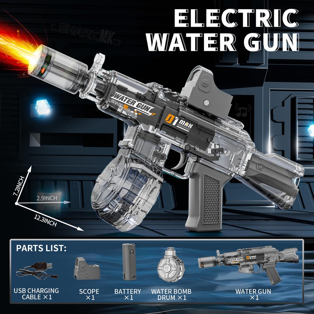 Non-Toxic New Electric Water Gun With Light Led Simulation Fire Sprays Flame Continuously High-Speed Powerful Shoot Outdoor Water Gun Toys