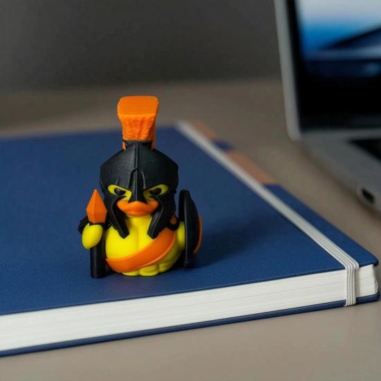Spartan Warrior Duck Figurine, 3D Printed Motorcycle Rider Duck Statue, Cartoon Yellow Duck Tabletop Ornament, Gift Duck Lovers