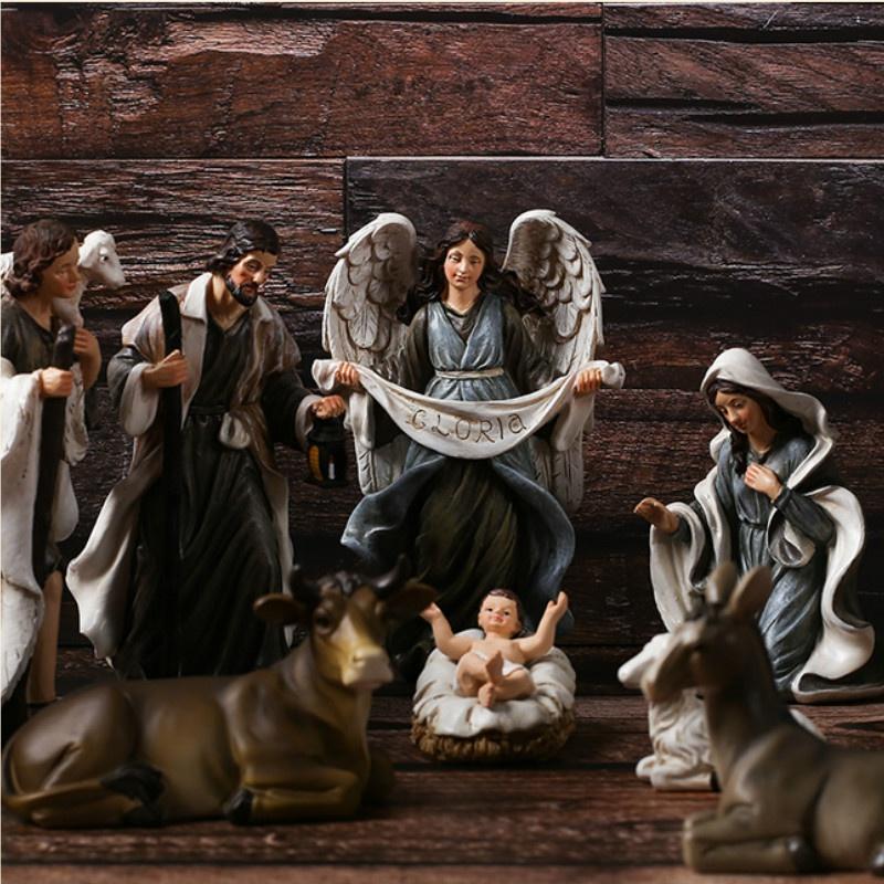 

11pcs/ Set 15cm Height Christ Birth of Jesus Ornament Gifts Nativity Scene Crafts Resin Manger Decoration Catholic Figurines