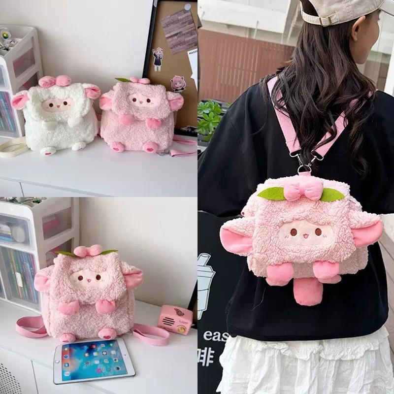 Cute Soft Lamb Plush Cartoon Backpack Curved Shoulder Straps Girls Students