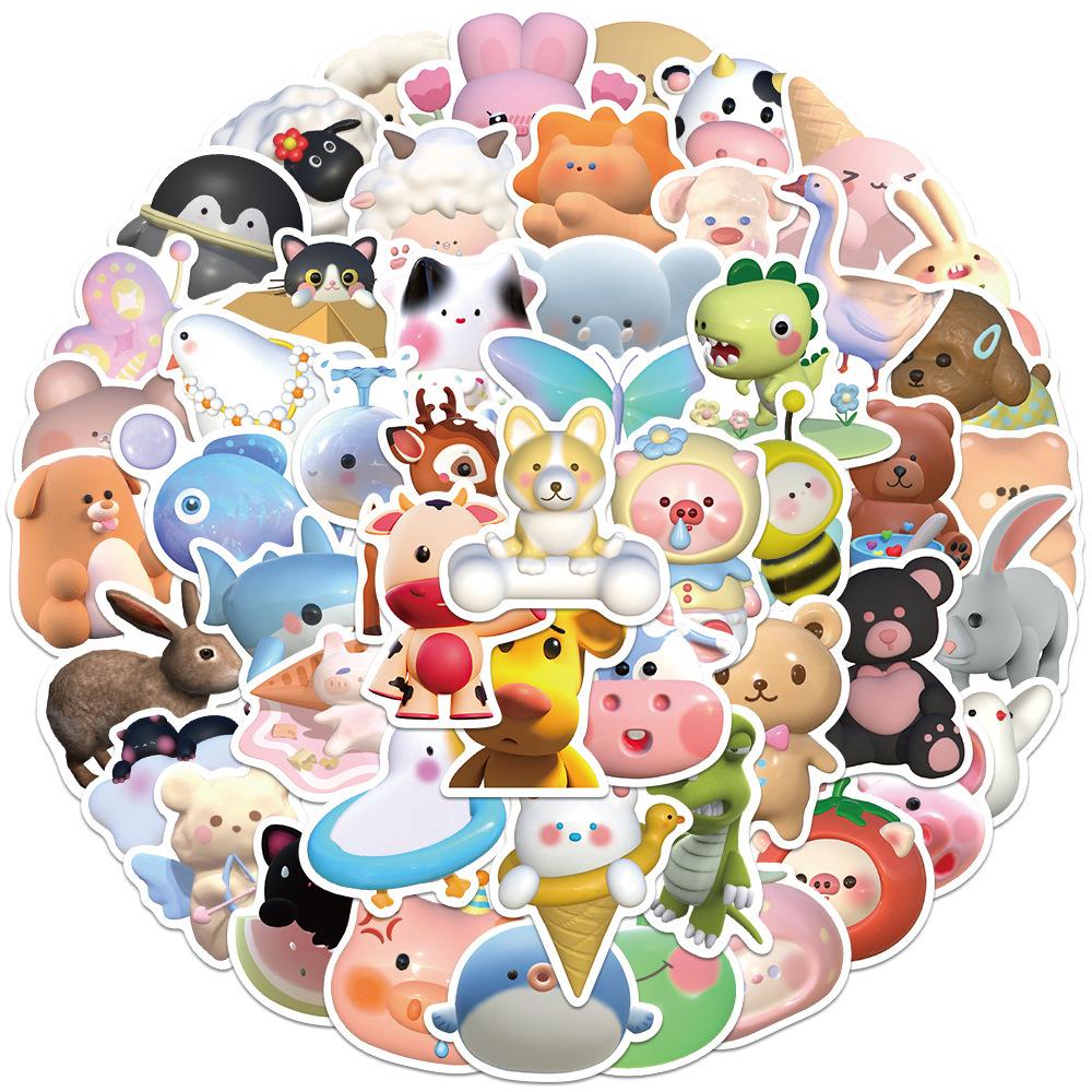 52 3D Cute Animal Stickers DIY Decorative Suitcase Notebook Waterproof and Non-repeat Stickers