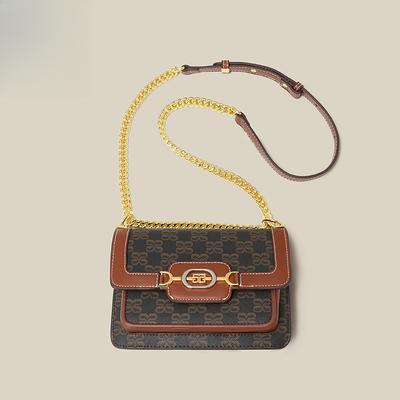 Bolso Cuadrado Pequeño de Moda, Gran Capacidad, Bolso de Hombro Único Estampado de Alta Calidad, Versátil para Desplazamientos, Bolso Bandolera Retro con Cadena