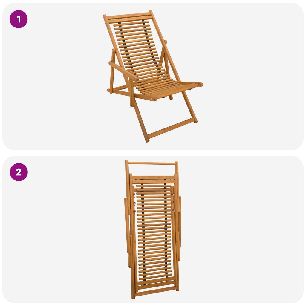Deck Chair 3 Positions Solid Eucalyptus Wood Natural