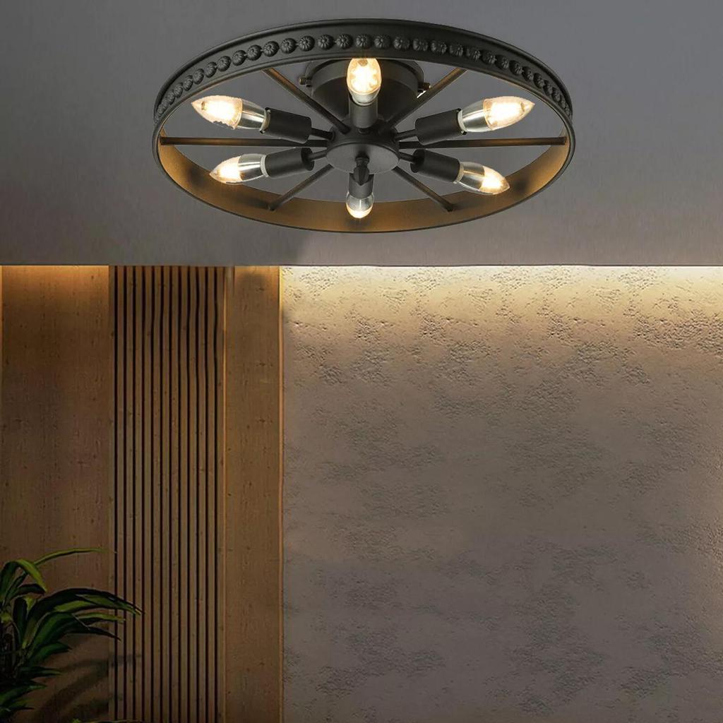 Industrial Style Carriage Wheel Chandelier for Kitchen or Bar Ceiling Lighting