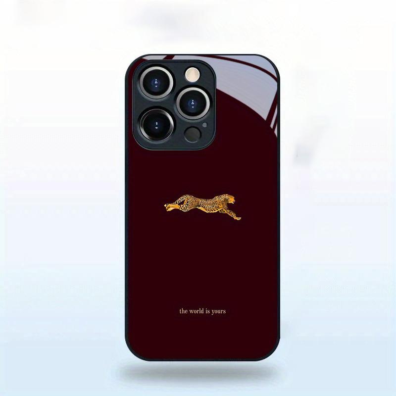 Wine Red Leopard Pattern Tempered Glass Phone Case For iPhone 17 Pro Max 16 15 14 13 12 11 Pro 16E 17Air 7 8 Plus XR XS X Cover