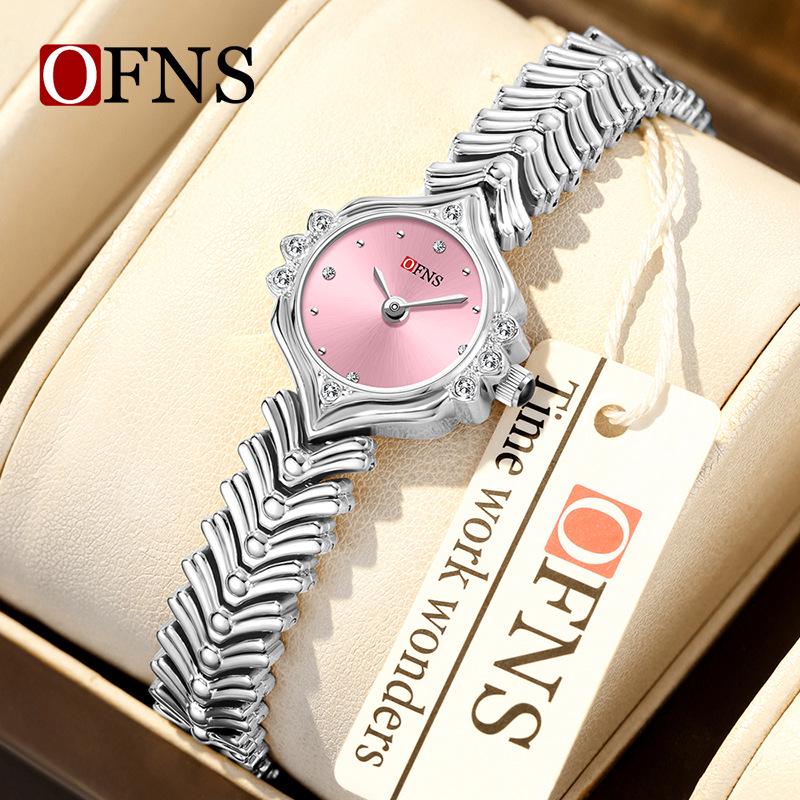 OFNS Elegant Women's Quartz Watch - Diamond-Inlaid Wheat Ear Design, Light Luxury, Waterproof, High-End Feel.