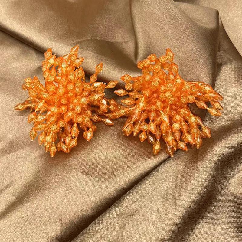 

Pinkdudu Vintage Exaggerated Large Flower Fringe Zinc Alloy Earrings Fashion Trendy Gold Plated Stud Earrings Women PD2262 F оранжевый